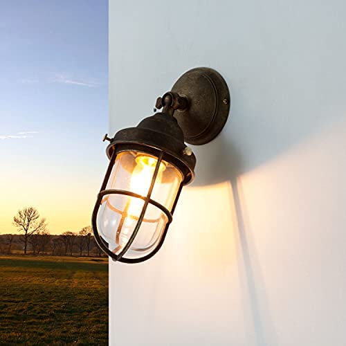 Licht-Erlebnisse Wandleuchte Außen Echt-Messing Glas in Bronze Antik matt IP44 Garten Terrasse H:22 cm E27 Maritim Rustikal flexible Außenlampe Balkon
