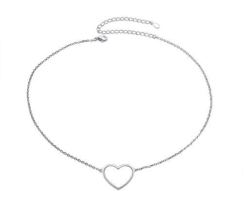 S925 silber Damen Choker Kette Kurze Halsketten für Frauen Mädchen, Liebe Herz Anhänger mit Einstellkabel Kette 13+ 3, Geschenkbox (Herz Charm 13+3)