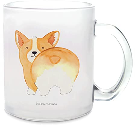 Mr. & Mrs. Panda Teetasse Corgi Po - Geschenk, Hundeliebe, Corgie, Teeglas, Hund, Hundemotiv, Haustier, Tasse mit Henkel, Glas Teetasse, Teebecher,