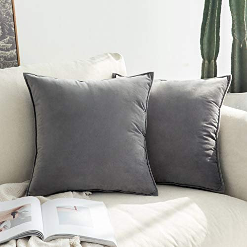 MIULEE 2er Set Samt Kissenbezug Flansch Kissenhülle Dekorative Sofakissen Dekokissen Umwickelte Kante Kissenbezüge Zierkissenbezug für Sofa Wohnzimmer Schlafzimmer 40x40 cm Dunkelgrau