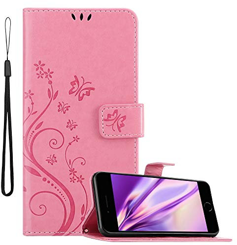 cadorabo Coque pour Apple iPhone 7 / 7S / 8 / SE 2020 en Rose Floral – Housse Protection en Design de Fleur -Magnétique, Stand Horizontal et 3 Fentes Cartes - Portefeuille Etui Poche Folio Case Cover