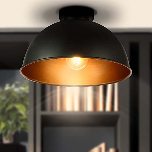 Jago® Deckenleuchte mit Lampenschirm - LED, E27, 60W, IP20, Rund, Ø 31 cm, Metall, Schwarz, Gold, Retro Vintage Design - Deckenlampe mit Lampenschirm für Wohnzimmer, Schlafzimmer, Wohnzimmerleuchte