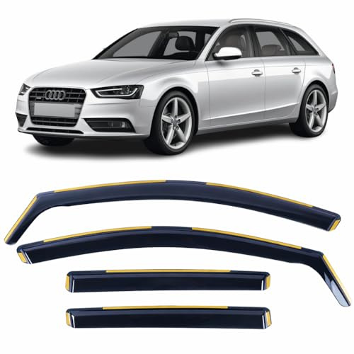 Set Of 4 Wind Deflectors For AUDI A4 AVANT S4 RS4 5 DOOR ESTATE 2009 2010 2011 2012 2013 2014 2015 In-Channel Acrylic Side Window Visors-Smoke Tinted Sun & Rain Guards Reflectors