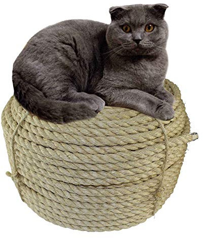 Sisalseil für Kratzbaum Hjumarayan Seil 8mm x 50m Natural Sisal Seil Mehrzweckseil Jutekordel für Katzen Kratzwand, Kratzbaum Zubehör, Gartendekoration DIY Handwerk Juteseil