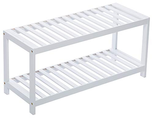 Vencier 2 Tier Bamboo Shoe Rack Stand Shelf Shelving Hallway,Bedroom,Bathroom,Living Room Organizer Holder Storage for 8 pairs shoes (White)