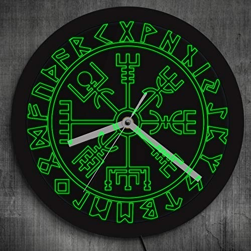 ELD Wikinger Symbol Runen 3D Große LED Neon Wanduhr Vegvisir Kompass Wikinger Skandinavische Hintergrundbeleuchtung Nachtlicht Uhr Im Dunkeln leuchten Kunst Wanduhren Uhren