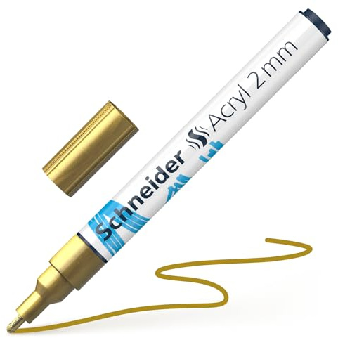 Schneider 120153 Paint-It Acrylstift (mit 2 mm Rundspitze, hochdeckende Acrylfarben für Holz, Leinwand, Stein uvm.) 1 Stück, gold