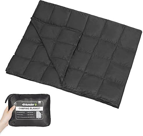 4Monster Puffy Campingdecke leicht, verstaubare Decke, super kompakt, warme Reisedecke für Outdoor, Picknick, Camping, Wandern (Schwarz, L 175 x 140 cm)