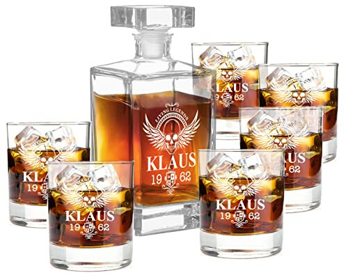 Carafe à Whisky personnalisée avec 6 verres à whisky, Cadeau pour Lui, Pendaison de crémaillère, Garçon d'honneur, Cadeau de mariage personnalisé, Taille 700ml
