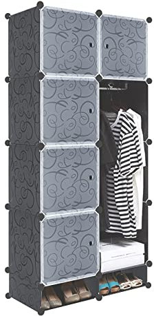YRHome DIY Regalsystem Kleiderschrank Schrank Garderobenschrank mit Tür Steckregalsystem Garderoben Steckregal Standregal (8 Boxen mit Schuhschrank)