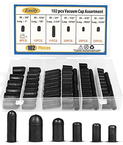 Rubber Vacuum Caps Plug Kit, 102 PCS Assorted Vacuum Plugs Hose End Caps Assortment Kit for Carburetor, Manifold, Automotive 3/16'' 5/16 7/32 1/4 5/32'' 3/8''