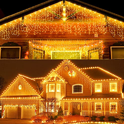 fobaston 15M 600 LED Lichterkette Vorhang außen innen Eisregen Lichterkettenvorhang Warmweiß mit 8 Modi & Timing IP44 Lichtervorhang für Weihnachten Hochzeit Party Festen Deko