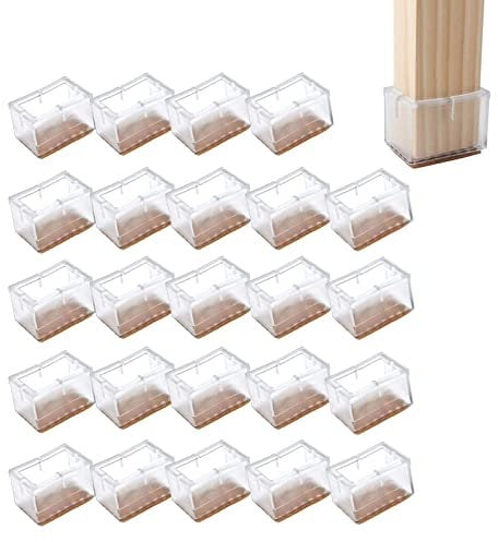 CYH 24 Stück Stuhlbeinschoner aus Silikon, transparent, für rechteckige Stuhlbeine, Möbelpolster mit Filzpolstern für Hartholzböden, 21 x 42 mm