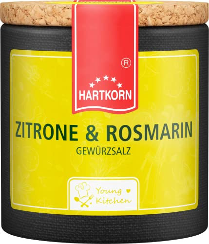 Zitrone & Rosmarin Gewürzsalz - 55 g in der Young Kitchen Pappwickeldose mit Korkdeckel von Hartkorn - wiederverschließbar und wiederbefüllbar