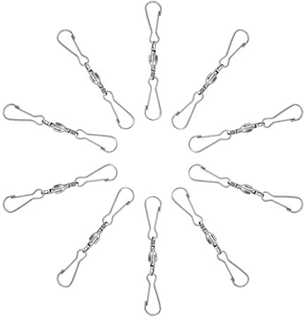 Coufce Drehbare Drehgelenke mit zwei Clips, Windspiel-Aufhänger, Edelstahl-Spiralschwänze, Twisters zum Drehen von Windsack, Gartenglocke, Vogelfutterspender, Partyzubehör (10 Stück)