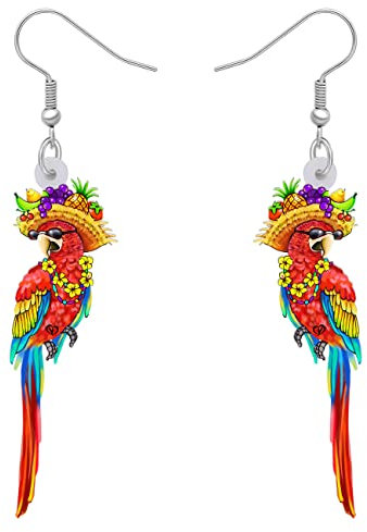 NEWEI Acryl Cute Ara Papagei Vogel Ohrringe Hängend für Damen Mädchen Tiere Schmuck Geschenke Charms (Regenbogen)