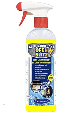 AC PUR Brillant Ofenblitz 750 ml – Aktiv-Schaumreiniger | Aktiv-Schaumreiniger für Kamin- und Ofenscheiben – haftet senkrecht und löst Fett, Öl sowie Ruß mit frischem Zitrusduft.
