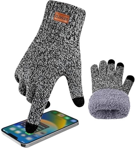 HIYATO Handschuhe herren, Verdickte Touchscreen Winterhandschuhe, Warme Strickhandschuhe mit Fleece Innenfutter für Damen und Herren (Hellgrau)