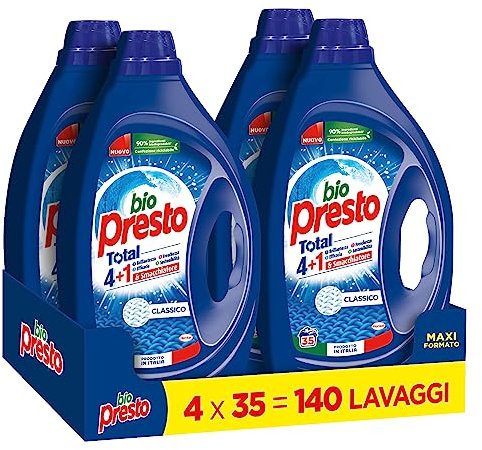 Bio Presto Flüssigwaschmittel Classic Flüssigwaschmittel, Formel mit Fleckenentferner, Packung mit 140 Waschgängen