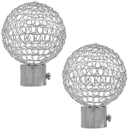 UFURMATE Vorhang Endstücke, 2 Stück Silber hohle Kugel Vorhangschiene Stange Kopf Kappe dekorative Fenster Vorhang Schienenende Metall Gardinenstange Stange Endstücke, Innendurchmesser 25,5 mm