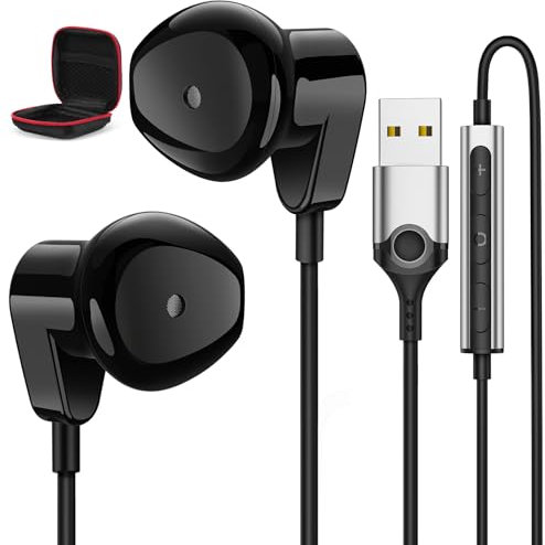 APETOO USB Headset with Microphone for PC - 2.3M, HiFi Stereo Computer Headphones Lightweight PC Earbuds with Mute Function for Laptop Live Steam Gaming Headset and PS5 4,Black