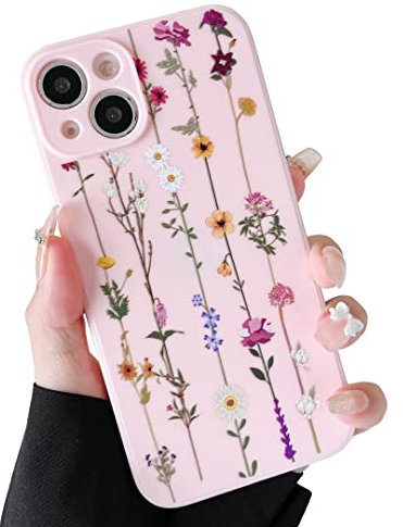 ZTOFERA Floral Soft Case Compatible with iPhone 15 for Girls Women, Ultra Slim Flexible Silicone Protective Phone Case with Cute Climbing Flowers Pattern Shockproof Bumper Cover for iPhone 15, Pink