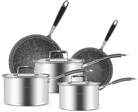 Karaca Pekka Stainless Steel Induction Cookware, 8 Pieces, Anthracite Silver, Delicious Dishes, Easy Cooking, Kitchen Aid, Meals Essential, Essential for Kitchens, Meals