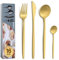 BEWOS 16 Piece Gold Cutlery Set for 4, Cutlery Includes Forks, Steak Knives and Spoons, Dishwasher Safe Tableware for Home Restaurants, Knife and Fork Sets Food-Grade Stainless Steel
