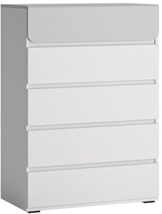 Lomadox Kommode Schrank Highboard 5 Schubladen Schubkästen grifflos weiß, grau 72x103,7x41,6 cm