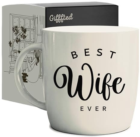 Triple Gifffted Worlds Best Wife Ever Coffee Mug and Socks Gifts for Women from Husband for Valentines for Her Birthday Wedding Anniversary Christmas Mothers Day, Ceramic, Cream, 380ML