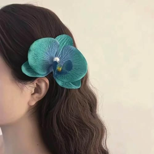 Inateannal Vintage Large Flower Hair Clips Blue Orchid Hairclip Butterfly Orchid Hair Headdress Hawaiian Floral Barrette Wedding Tropical Flower Hairclips Accessories for Women and Girls