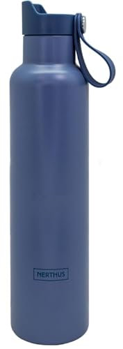 NERTHUS FIH 1342 Botella Deportiva CLICK & DRINK! de Doble Pared de 750 ml con Tapón de Clic, Hidratación y Estilo en un Diseño Premium Azul
