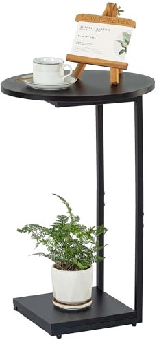 HDANI C-förmiger Kleiner Beistelltisch, verschiebbarer Sofatisch, C-förmiger ovaler Kleiner Beistelltisch (Ovaler Beistelltisch, Schwarz, 40x30x60cm)