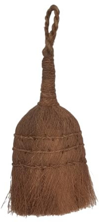 HOUGXD Palm Fiber Handheld Small Broom, Natural Bristle, Handmade Mini Fireplace Broom Brush
