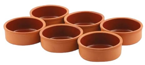 TYA Güvec Tontopf, 6-er Set Töpfe Mini Schmortopf, Tonware Ø 12 Cm, Tontopf-Set, Tapas Schalen, Traditionelle Tonware aus Spanien, Kleine Auflaufformen Runde