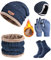 Xnova Winter Beanie Mütze Set für Herren 5 Stück Touchscreen Handschuhe Loop Schal Ohrenschützer Socken Thermo, Warme Praktisch Strickmütze Winter Unisex Set für Geschenk (Blau)