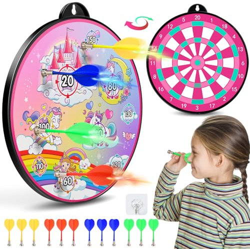 HappyKidsClub Einhorn Geschenke für Mädchen, Dartscheibe Kinder Spielzeug ab 3-12 Jahre Mädchen Geschenk Mädchen 3-12 Jahre Spiele ab 3-12 Jahren Mädchen Geschenke 3-12 Jahre Einhorn Spielzeug