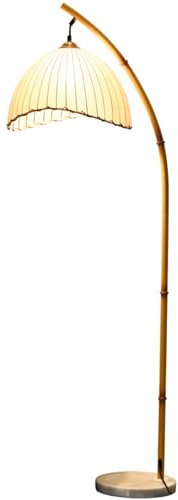 Lampadaire rétro unique en arc de bambou – Lampe verticale suspendue vintage avec 3 températures de couleur pour la lecture, la salle à manger et les chambres – Design compact pour la décoration