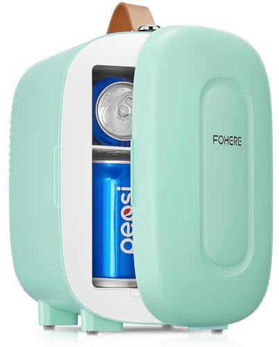 FOHERE Mini Nevera 5L,USB/CA 220V/ CC 12V, Comética Pequeña Nevera para Dormitorio, Silencioso, Portátil y Compacto, para Coche, Oficina, Dormitorio(Verde)