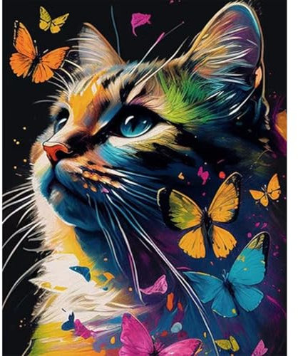 JATOK Malen Nach Zahlen Erwachsene, Paint by Numbers Malen Nach Zahlen, DIY Katze mit Pinseln und Acrylfarben Handgemalt Ölgemälde Leinwand für Home Decor, Ohne Rahmen (40x50cm)