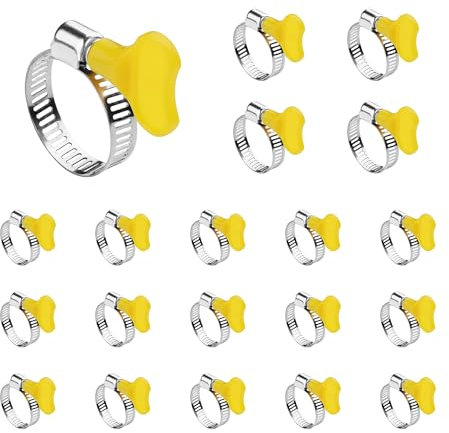 PNGKNYOCN Kit di 20 fascette stringitubo in acciaio inox, regolabili, gialle, 15 mm-30 mm, con manico in plastica per fissare il tubo