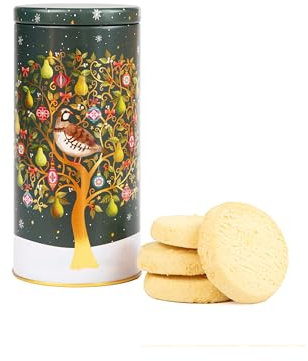 Cylinder Christmas Biscuits Tin - Traditional Scottish Shortbread Gift Set, Festive Filled Tins of Biscuits - Novelty Christmas Gifts - Luxury Biscuit Gift Sets for Women & Men, Green
