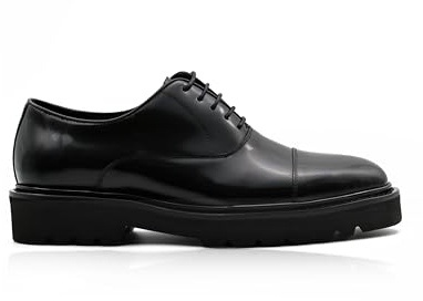Xposed Black Polished Leather Oxford Shoes – Lug Sole [MA-OUR516-1-BLACK, 10 UK / 44 EU]