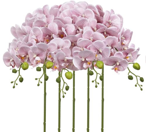 IPOPU Künstliche Orchideen mit Glitzer, Blütenstiele, Phalaenopsis-Zweige, florale Tafelaufsätze für Tische, Hochzeitsdekorationen für Empfang, Altrosa, 5 Stück, Altrosa