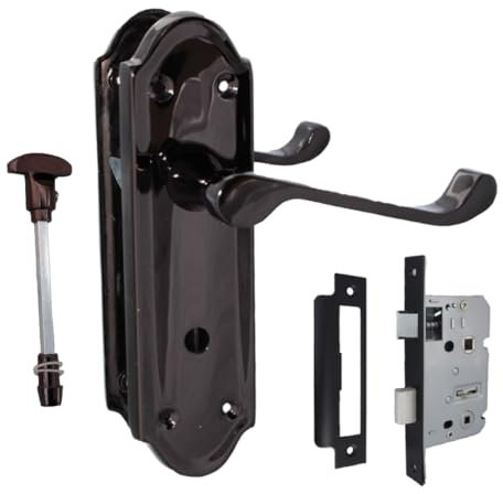 Askworth Door Handles - Black Nickel Internal Door Handles - Door Handles Sets with Sash Bathroom,Black Nickel Door Handle Set for Internal Doors,Door Handle in Black Nickel 170mm x 48mm