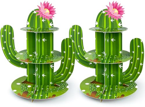 HAVAGDTM Cupcake-Ständer für Kaktus, 3 Etagen, mexikanischer Stil, Papp-Cupcake-Halter für Fiesta-Partyzubehör, perfekte Cinco de Mayo-Dekorationen und Geburtstagsparty-Geschenke, 2 Stück