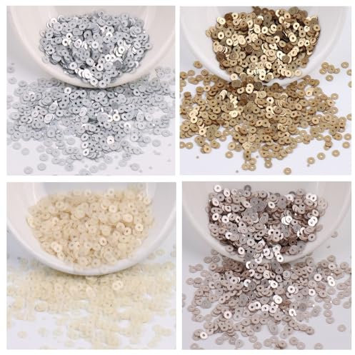 SHTGOI 4 Pack Pailletten Rund Flach 9000 Stück 3mm Breit Glatt Rainbow Pailletten Basteln Pailletten mit Loch Stickerei Pailletten für Nähen Schmuck Verzierungen Kostümzubehör Weihnachtsdeko(2#)