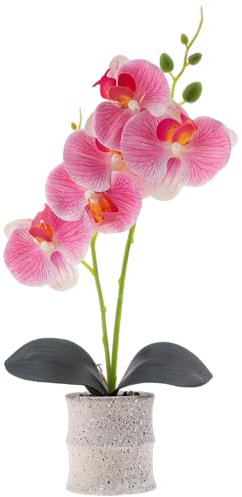 Funzhan Künstliche Orchideen Blumen 42 cm Rosa im Topf, Phalaenopsis Bonsai Kunstblume mit Topf - Deko für Zuhause, Tisch, Büro, Wohnzimmer & Tischarrangement
