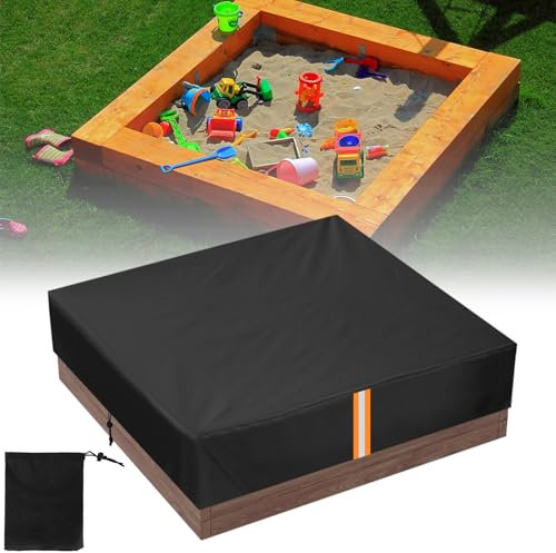 Kasanni Sandkasten Abdeckung, Wasserdicht Sandkasten, 420D Sandkastenplane mit Reflektorstreifen und Aufbewahrungstasche Sandabdeckung Poolabdeckung mit Kordelzug und Elastikband, 150x150x20 cm