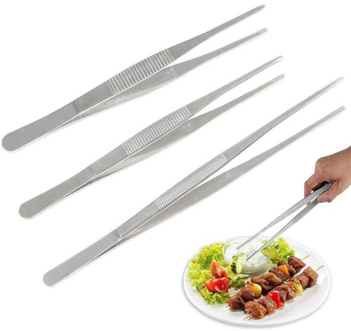 3 Pièces Pince Cuisine 30 cm et 20 cm et 16 cm, Pincette de Cuisine Acier Inoxydable, Pince Precision Cuisine Outil, Pince Cuisine Inox Professionnel pour Cuisiner Griller et Cuire